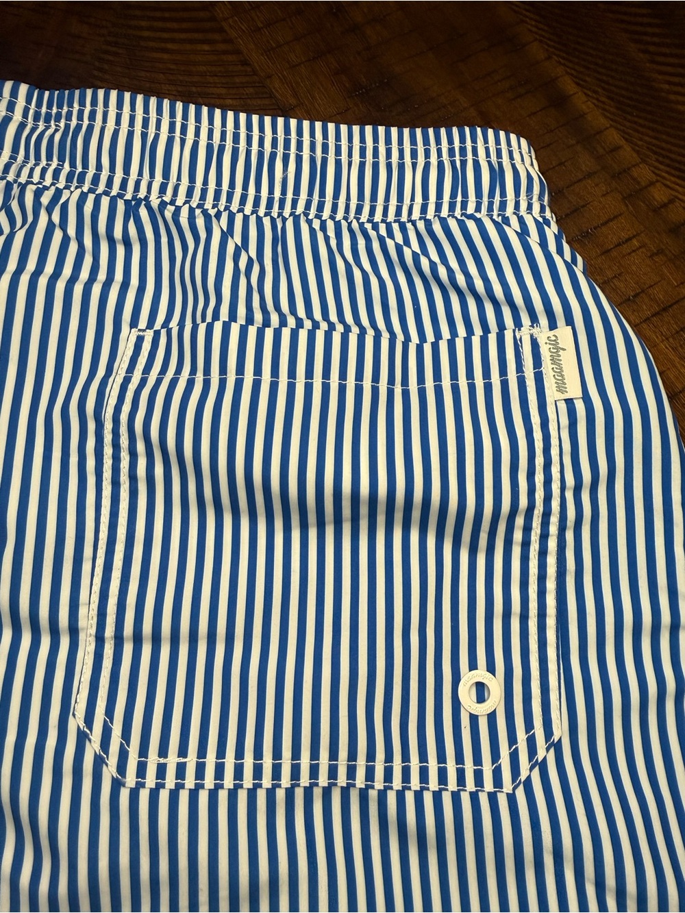 Men's Navy & White Pinstripe Swim Trunks with Drawstring Waist - Picture 6 of 9